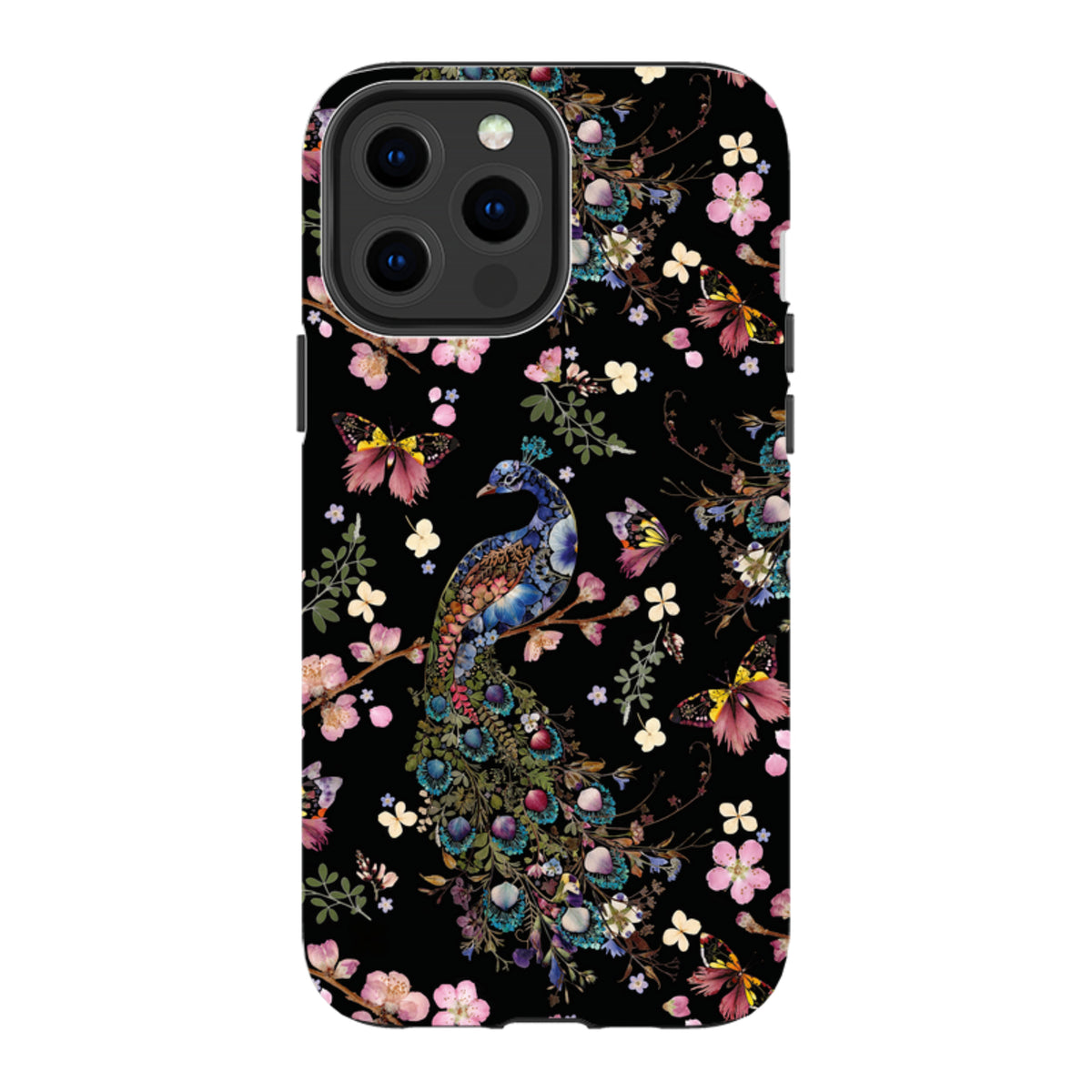 iPhone Tough Case - Peacock and Cherry Blossoms Dark By Helen Ahpornsiri