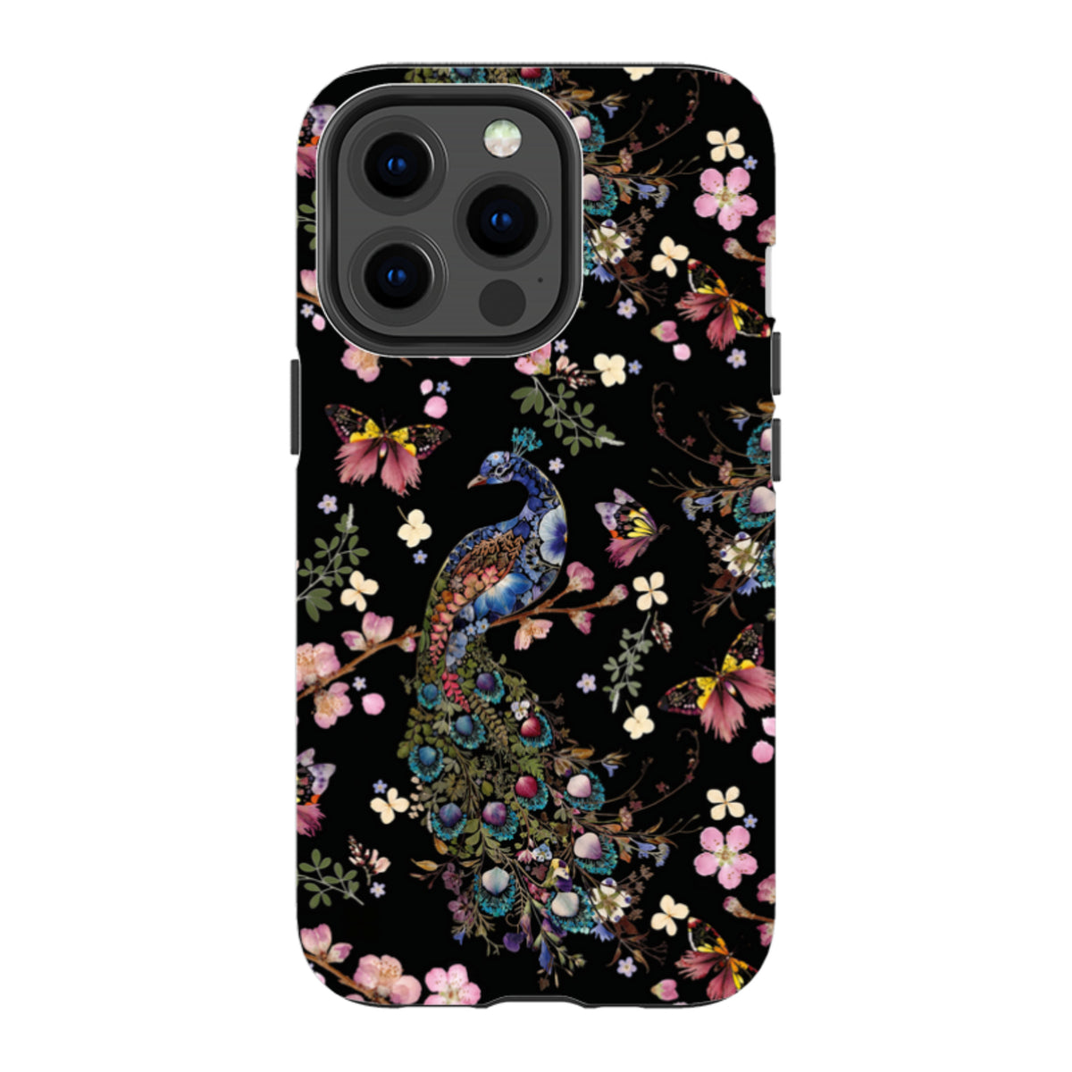iPhone Tough Case - Peacock and Cherry Blossoms Dark By Helen Ahpornsiri