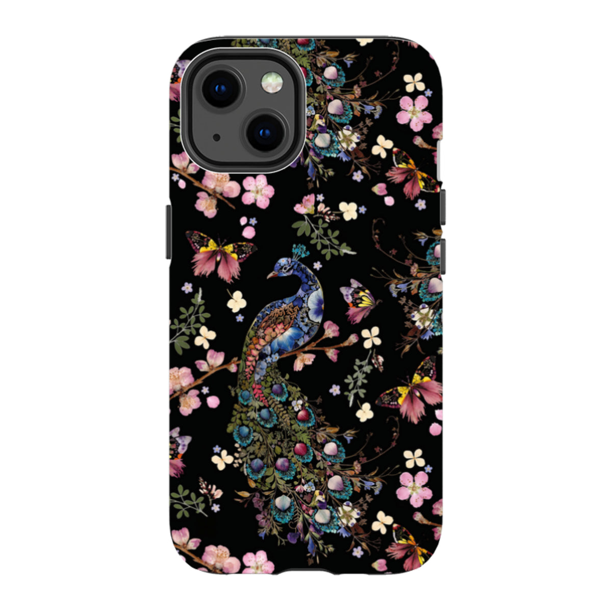 iPhone Tough Case - Peacock and Cherry Blossoms Dark By Helen Ahpornsiri