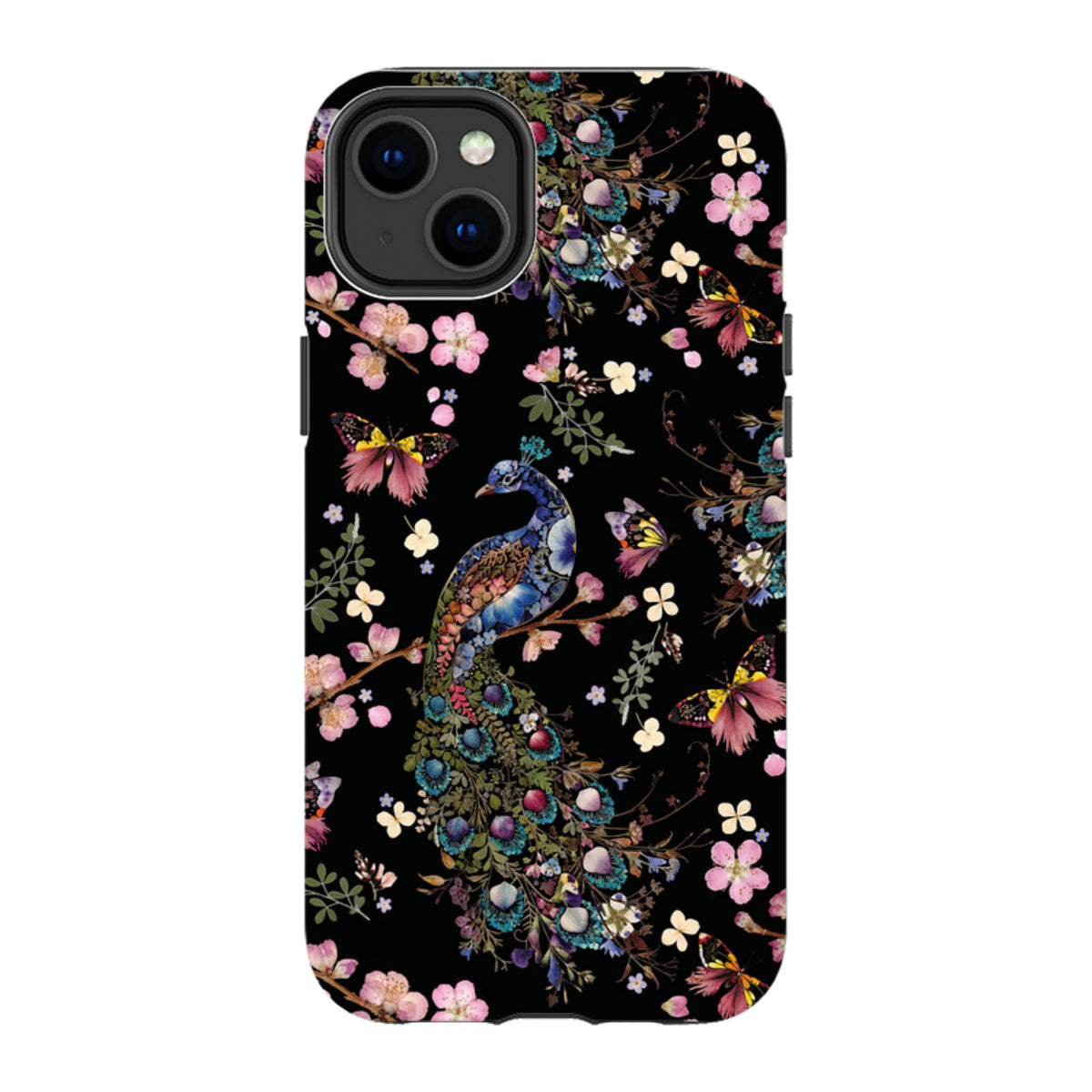 iPhone Tough Case - Peacock and Cherry Blossoms Dark By Helen Ahpornsiri