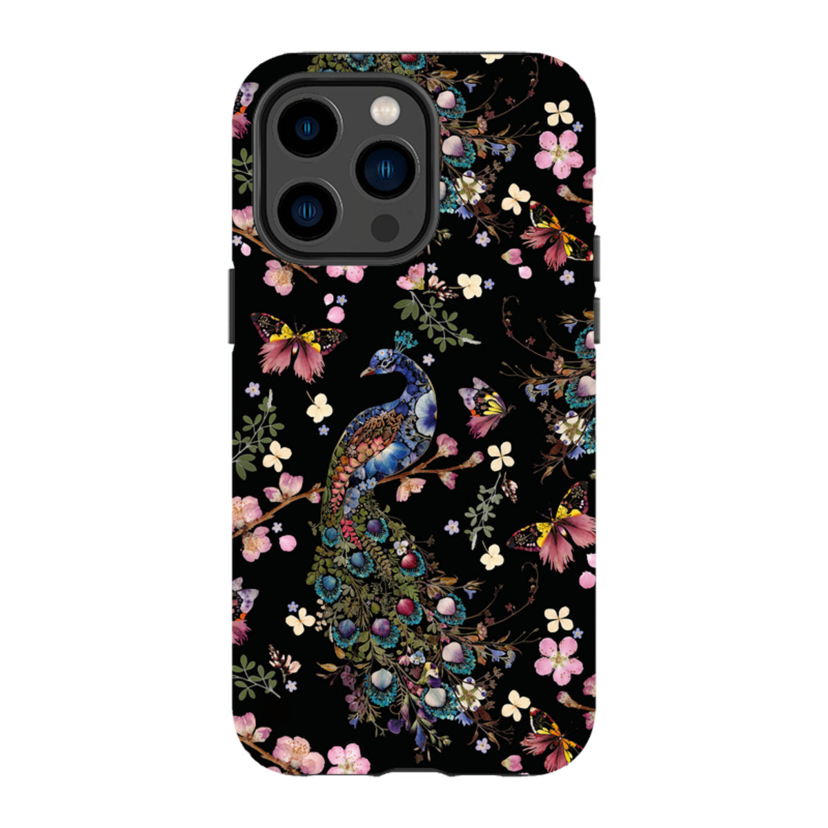 iPhone Tough Case - Peacock and Cherry Blossoms Dark By Helen Ahpornsiri