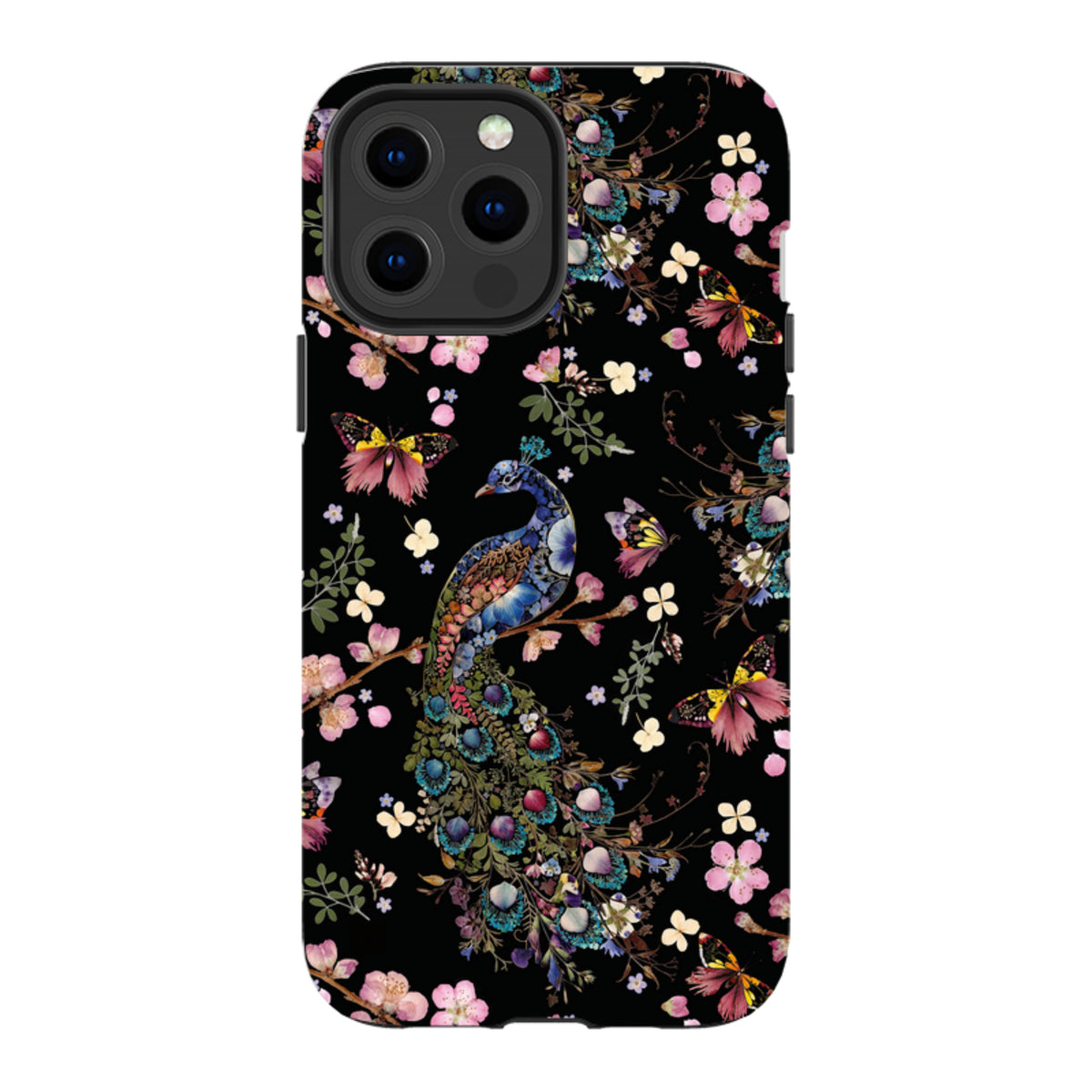iPhone Tough Case - Peacock and Cherry Blossoms Dark By Helen Ahpornsiri