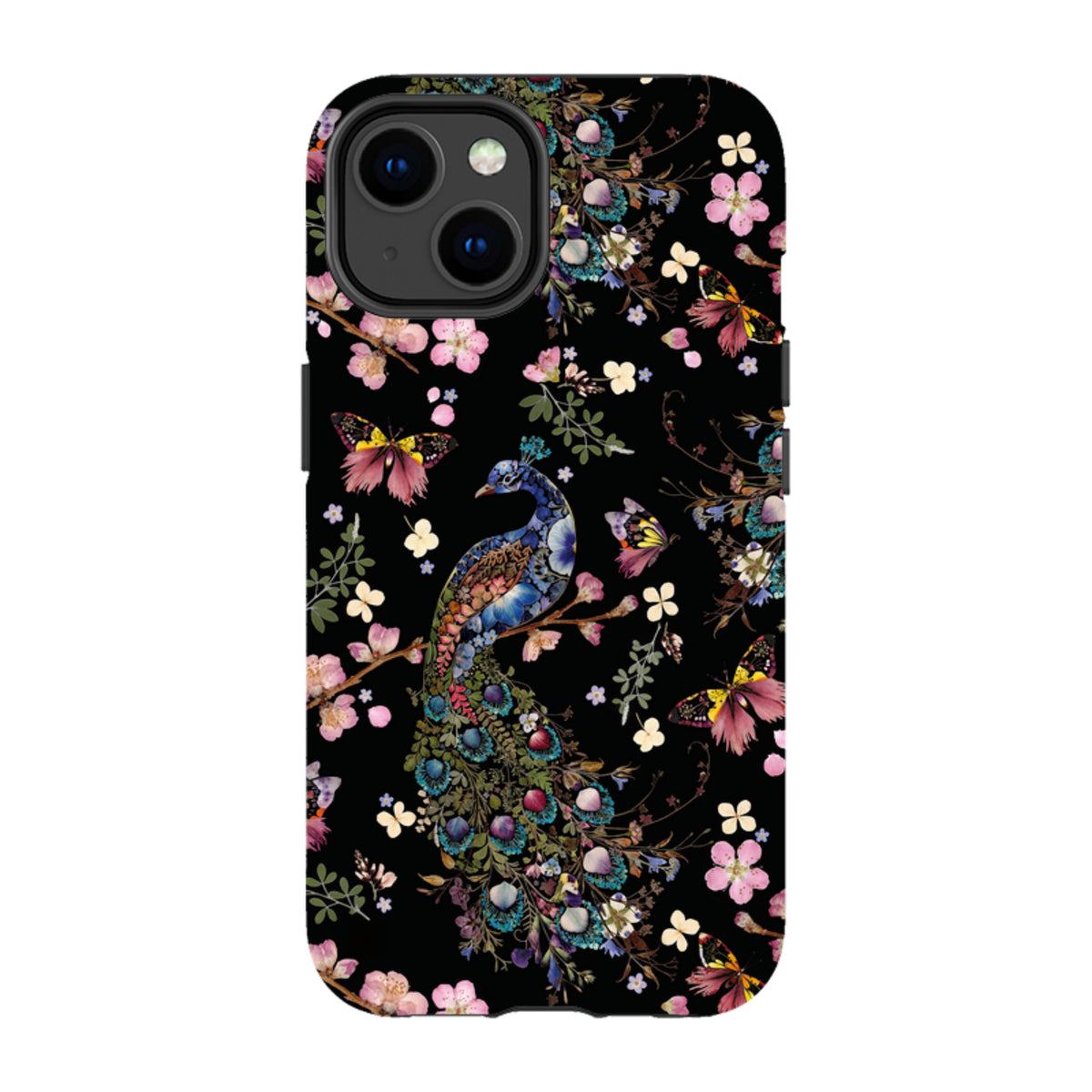 iPhone Tough Case - Peacock and Cherry Blossoms Dark By Helen Ahpornsiri