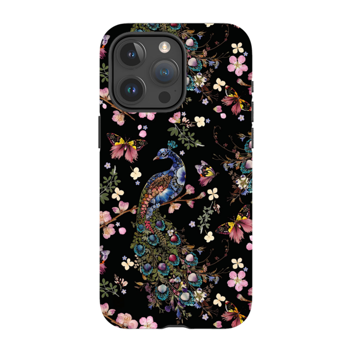 iPhone Tough Case - Peacock and Cherry Blossoms Dark By Helen Ahpornsiri