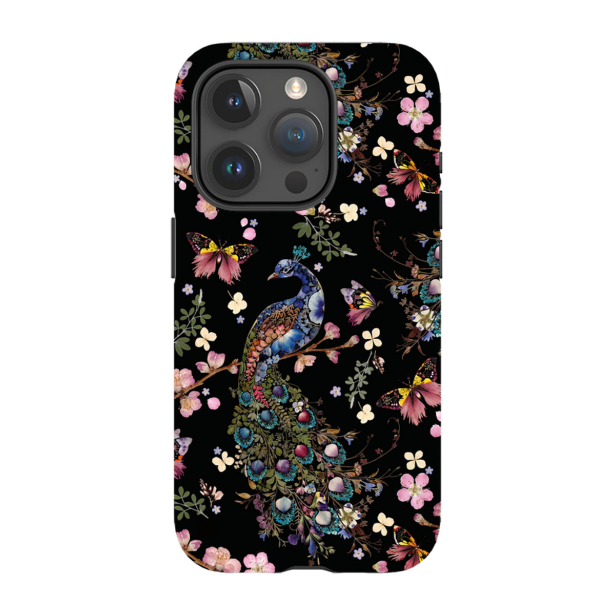 iPhone Tough Case - Peacock and Cherry Blossoms Dark By Helen Ahpornsiri