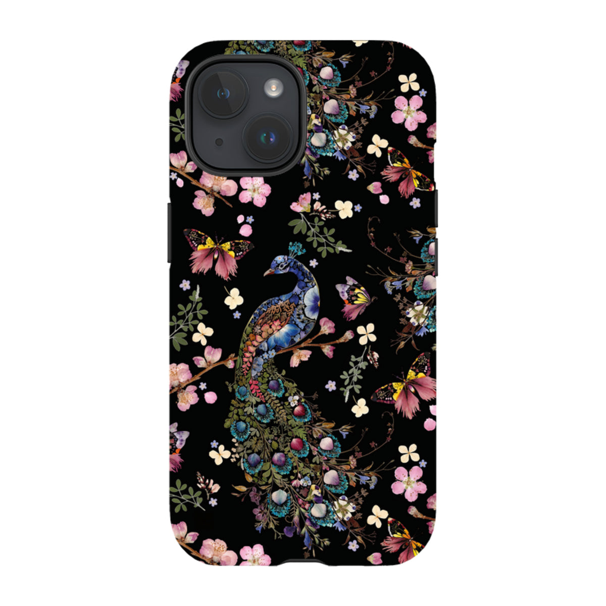 iPhone Tough Case - Peacock and Cherry Blossoms Dark By Helen Ahpornsiri