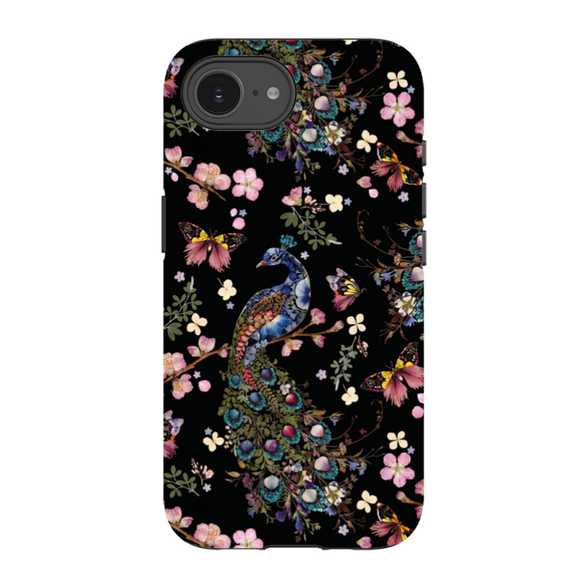iPhone Tough Case - Peacock and Cherry Blossoms Dark By Helen Ahpornsiri