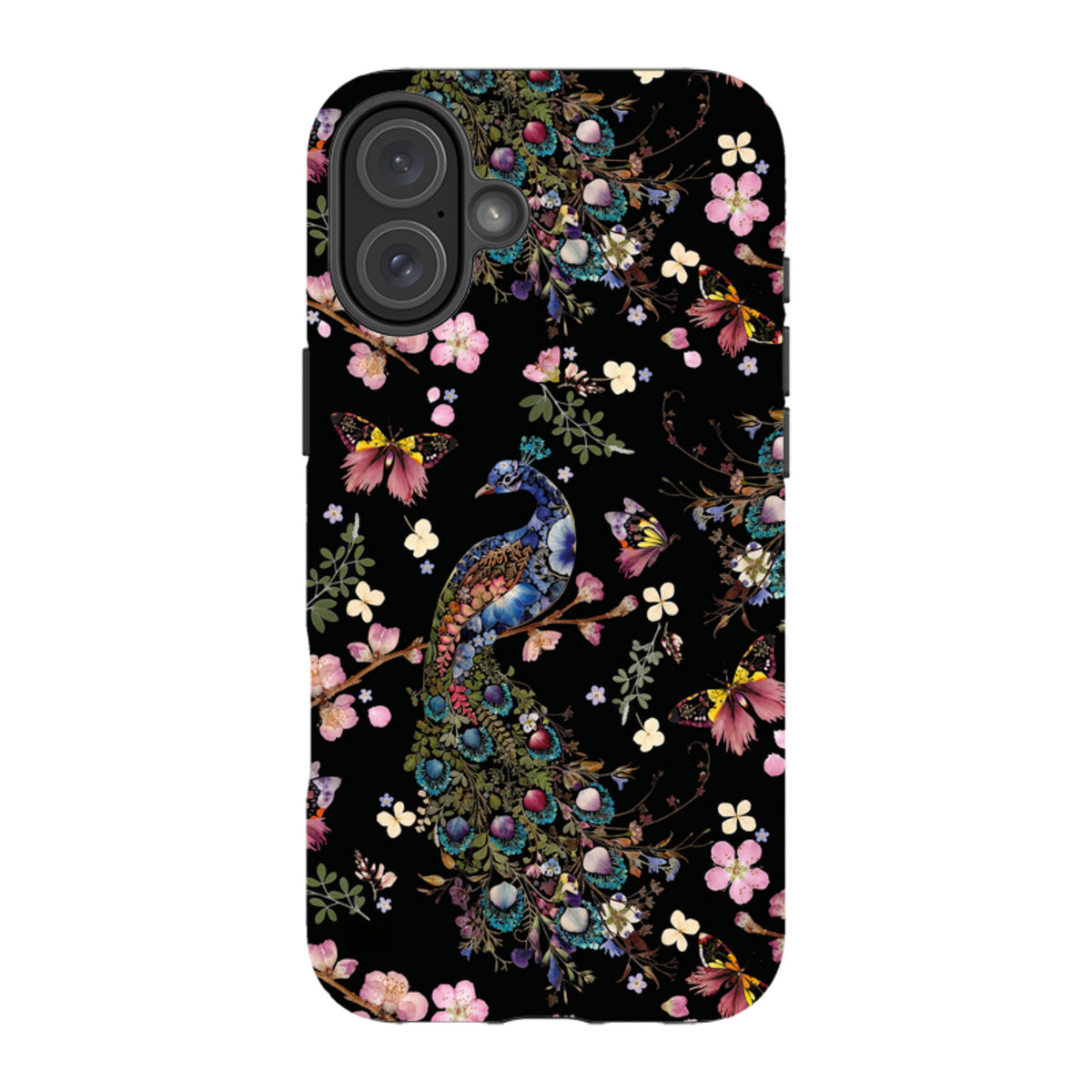 iPhone Tough Case - Peacock and Cherry Blossoms Dark By Helen Ahpornsiri