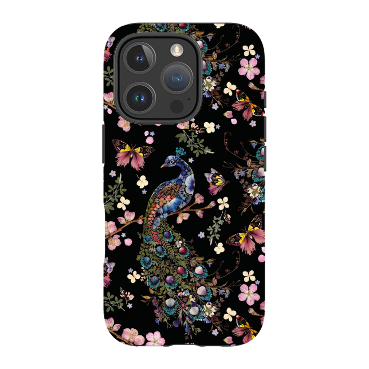 iPhone Tough Case - Peacock and Cherry Blossoms Dark By Helen Ahpornsiri