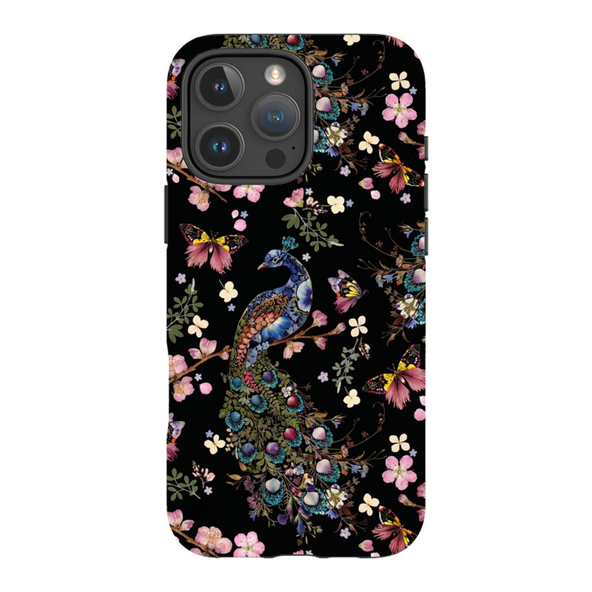 iPhone Tough Case - Peacock and Cherry Blossoms Dark By Helen Ahpornsiri