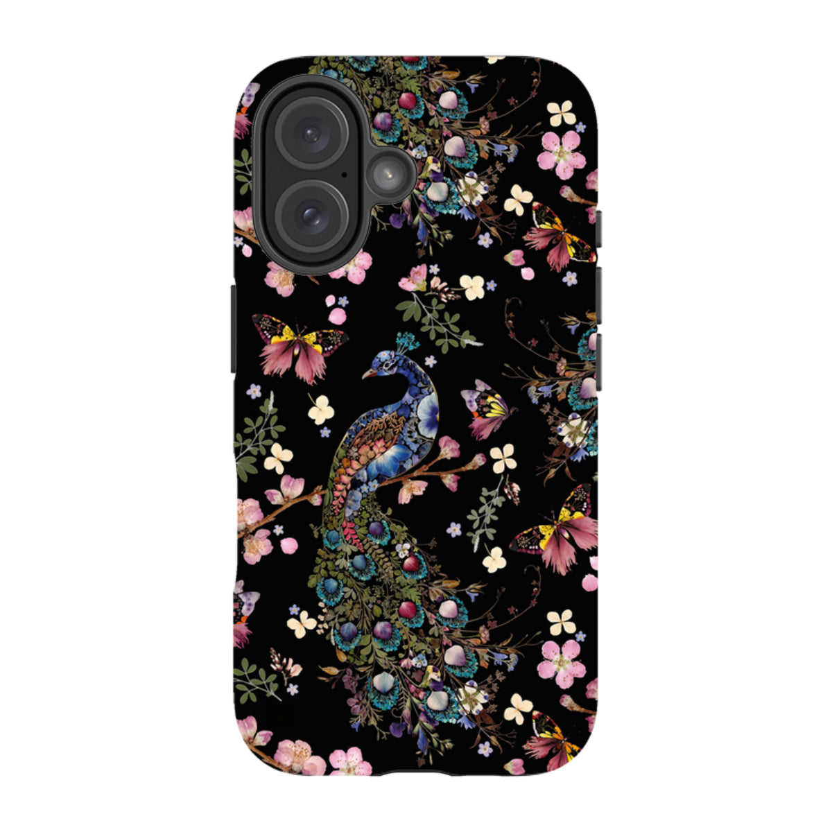 iPhone Tough Case - Peacock and Cherry Blossoms Dark By Helen Ahpornsiri