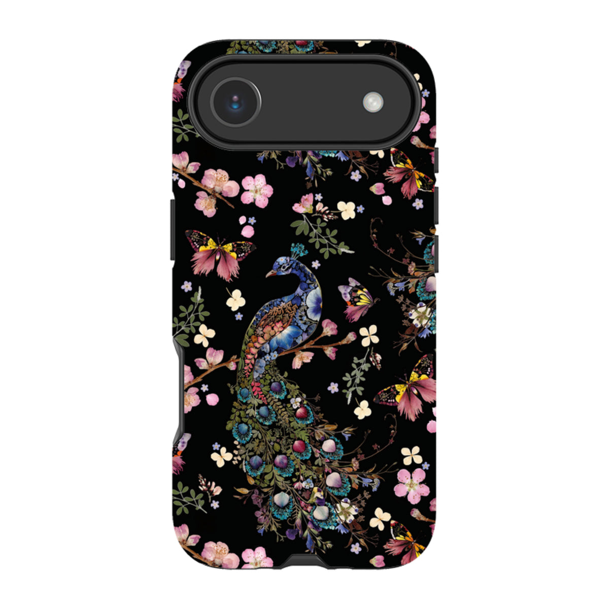iPhone Tough Case - Peacock and Cherry Blossoms Dark By Helen Ahpornsiri