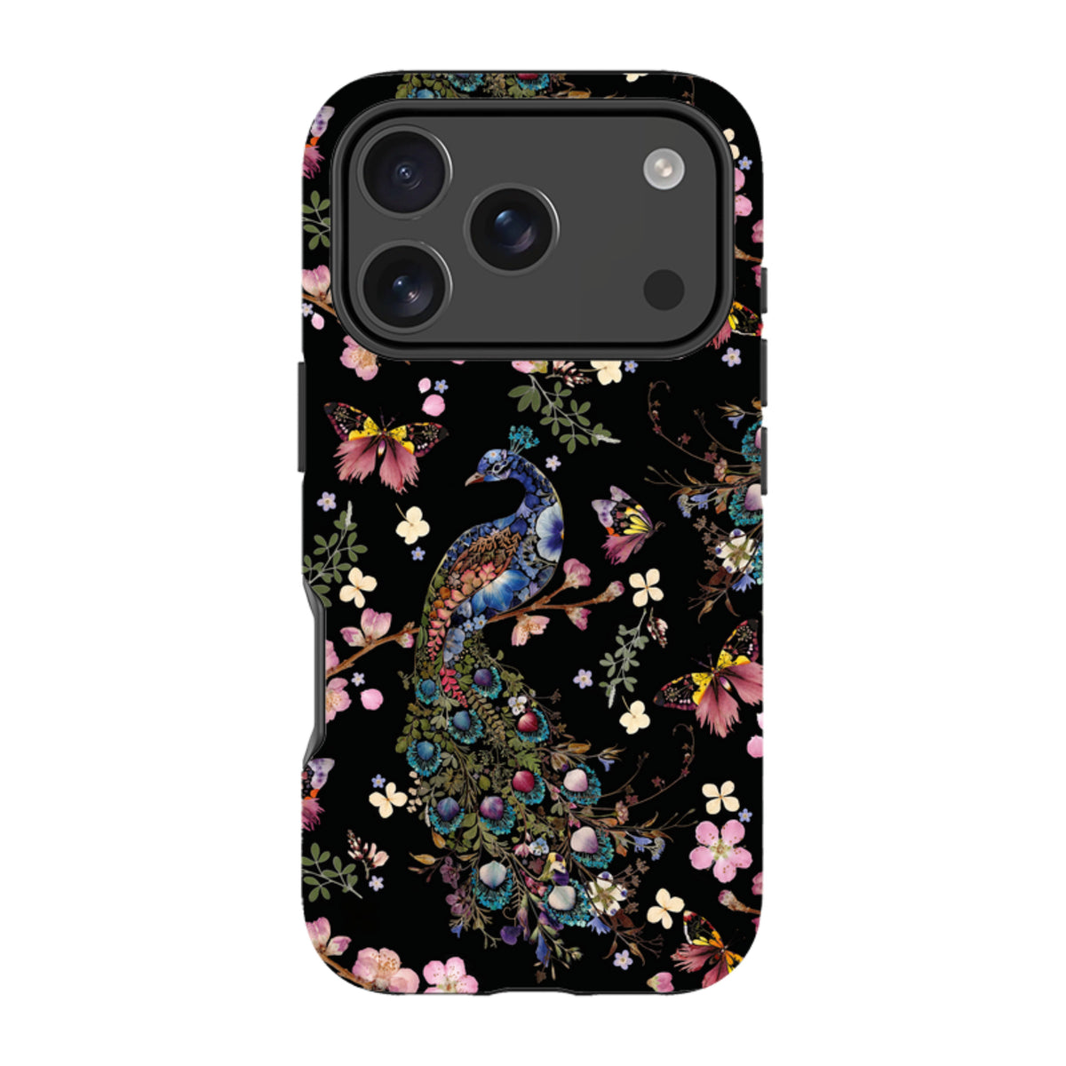 iPhone Tough Case - Peacock and Cherry Blossoms Dark By Helen Ahpornsiri