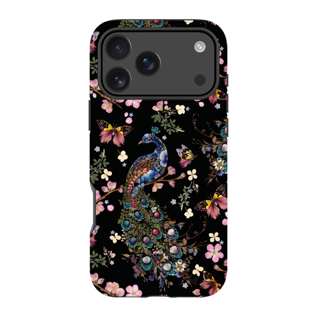 iPhone Tough Case - Peacock and Cherry Blossoms Dark By Helen Ahpornsiri