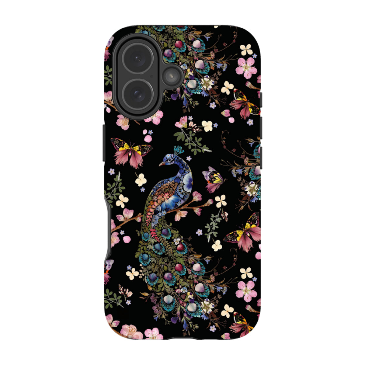 iPhone Tough Case - Peacock and Cherry Blossoms Dark By Helen Ahpornsiri