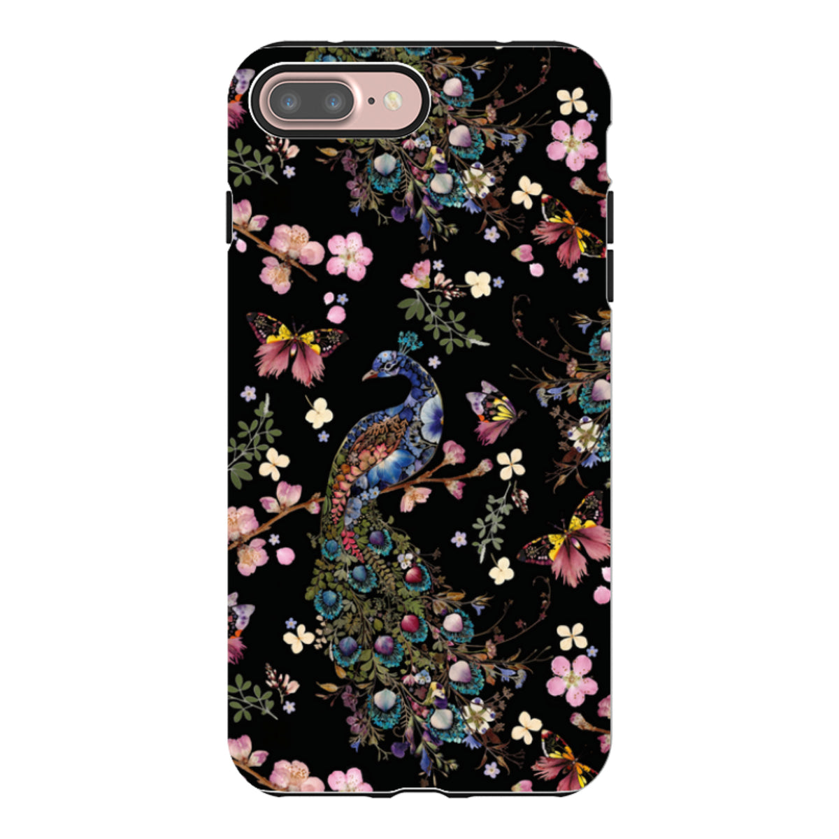 iPhone Tough Case - Peacock and Cherry Blossoms Dark By Helen Ahpornsiri