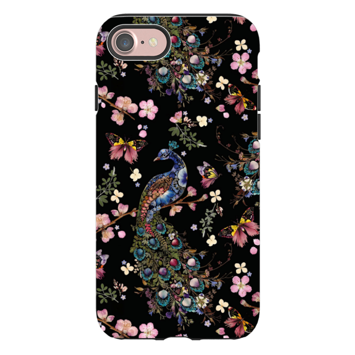 iPhone Tough Case - Peacock and Cherry Blossoms Dark By Helen Ahpornsiri