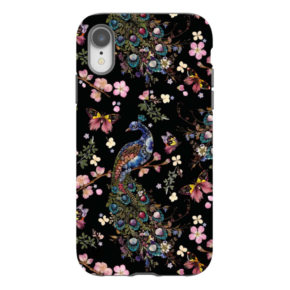 iPhone Tough Case - Peacock and Cherry Blossoms Dark By Helen Ahpornsiri