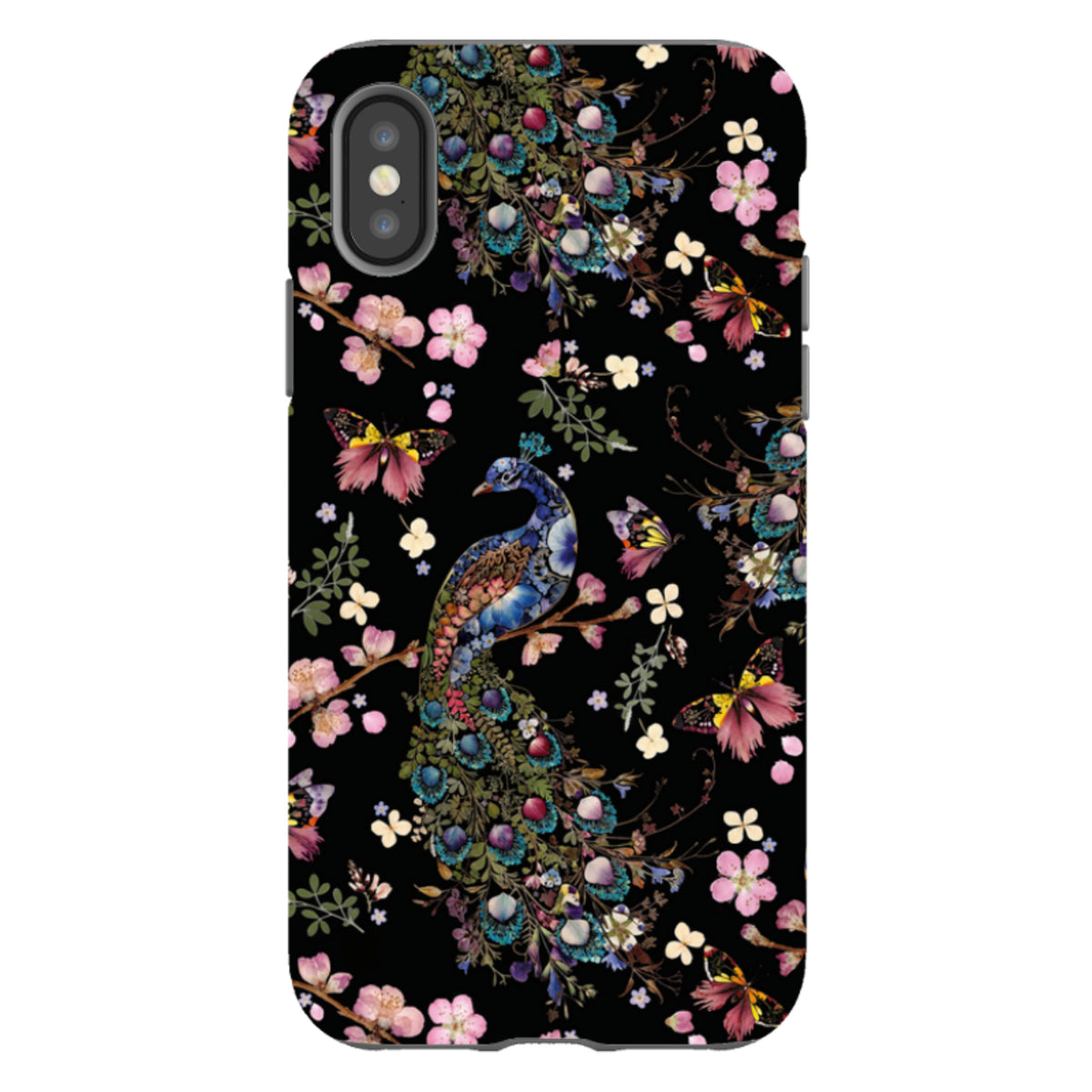 iPhone Tough Case - Peacock and Cherry Blossoms Dark By Helen Ahpornsiri