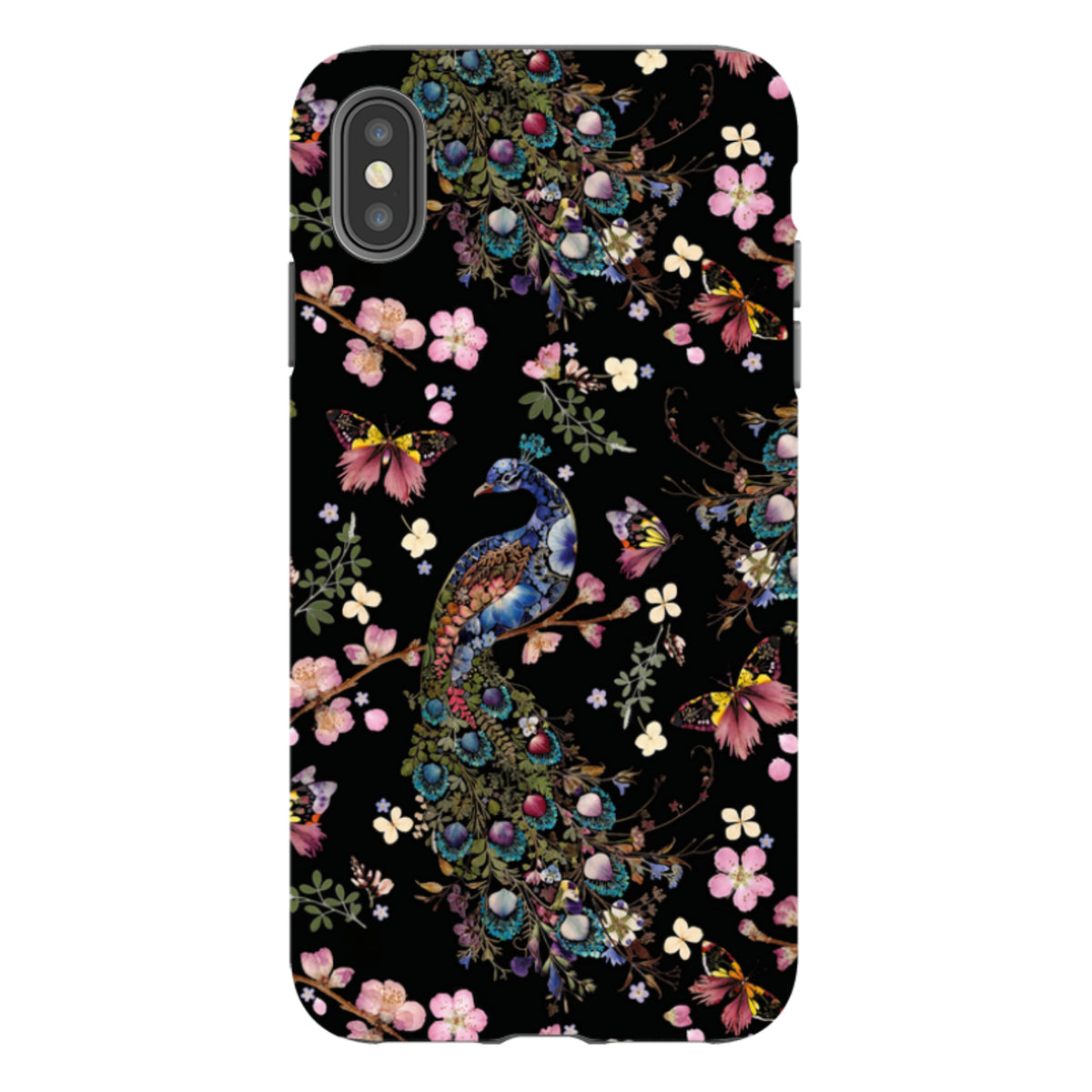 iPhone Tough Case - Peacock and Cherry Blossoms Dark By Helen Ahpornsiri