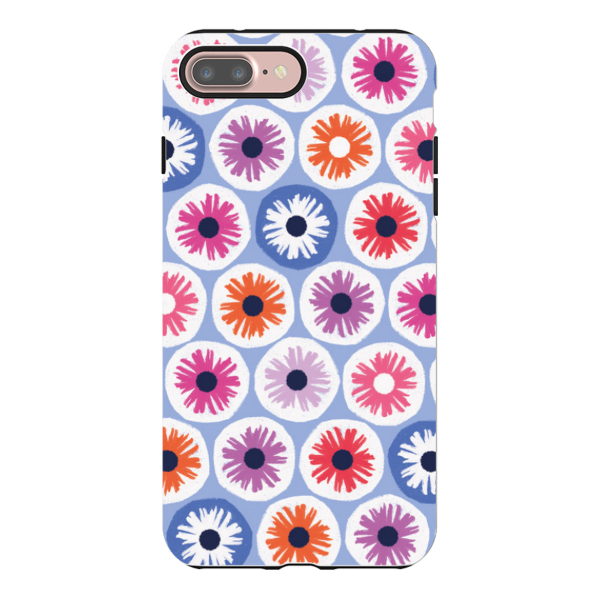 Light blue iPhone tough case featuring a colorful, high-definition floral pattern by artist Ali Brookes.