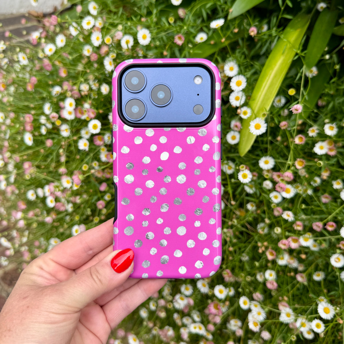 iPhone Tough Case - Pink and Silver Dots