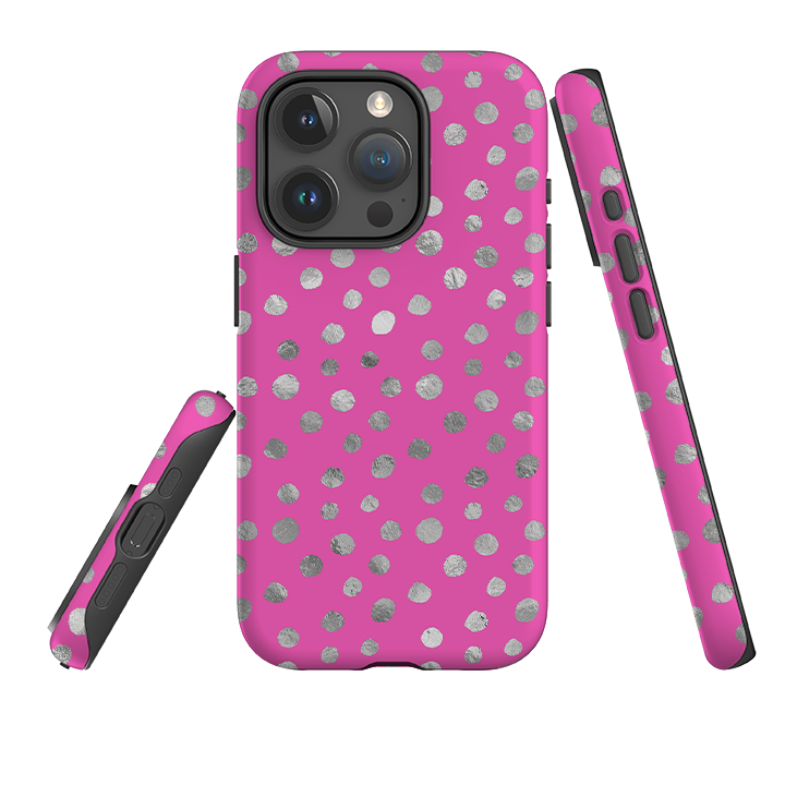 iPhone Tough Case - Pink and Silver Dots