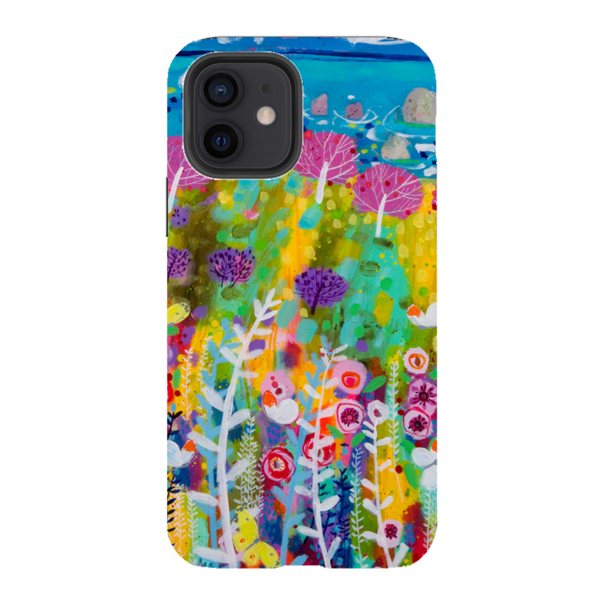 iPhone tough case featuring Claire West's colorful Precious Day floral art with a durable dual-layer protective shell.