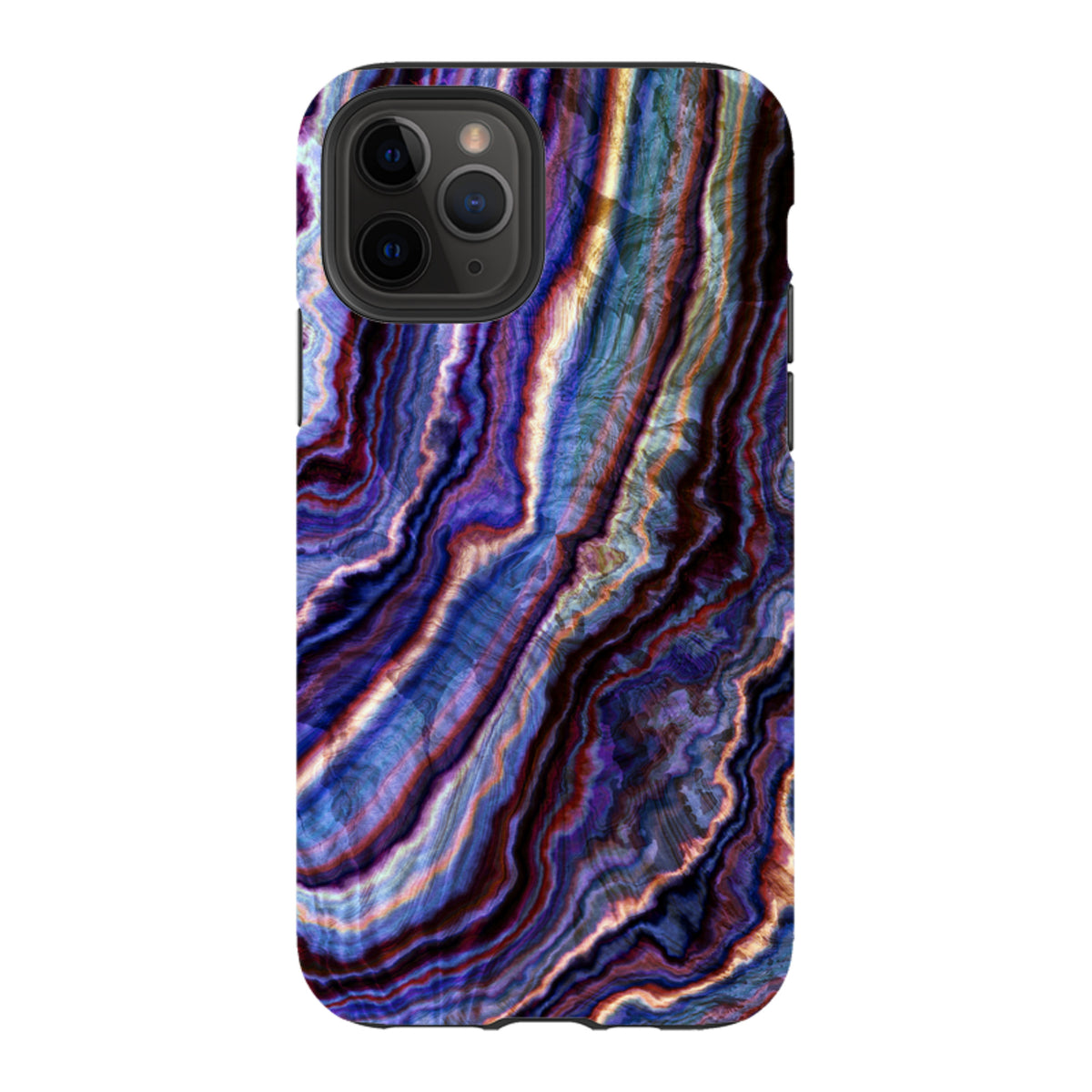 Dual-layer iPhone tough case featuring a vibrant, high-definition royal agate marble pattern in shades of blue and purple.