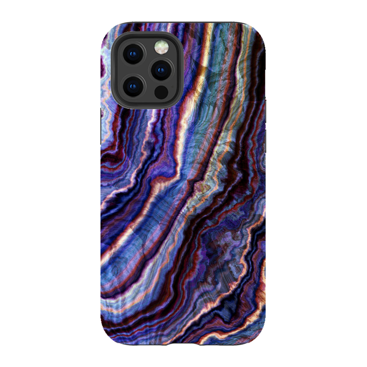 iPhone Tough Case in Royal Agate featuring a dual-layer design with vibrant purple and blue marbled stone patterns.