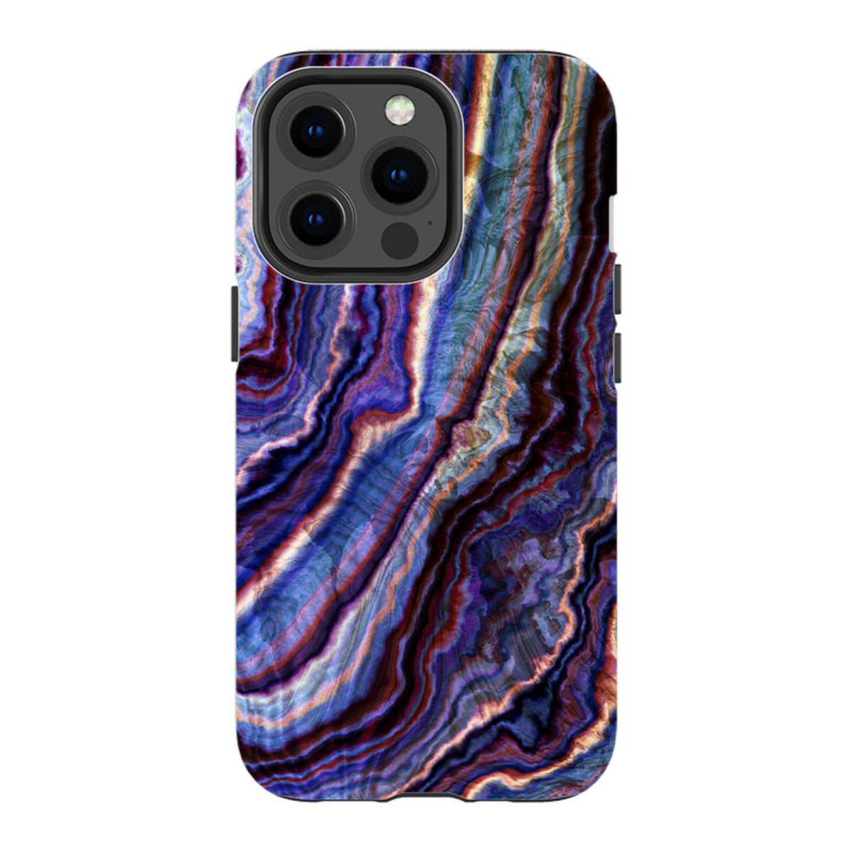iPhone Tough Case in Royal Agate featuring a vibrant purple and blue marbled design with dual-layer protective shell.