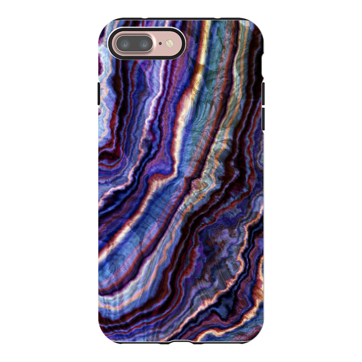 iPhone tough case featuring a royal agate design with swirling purple, blue, and gold patterns and dual-layer protection.