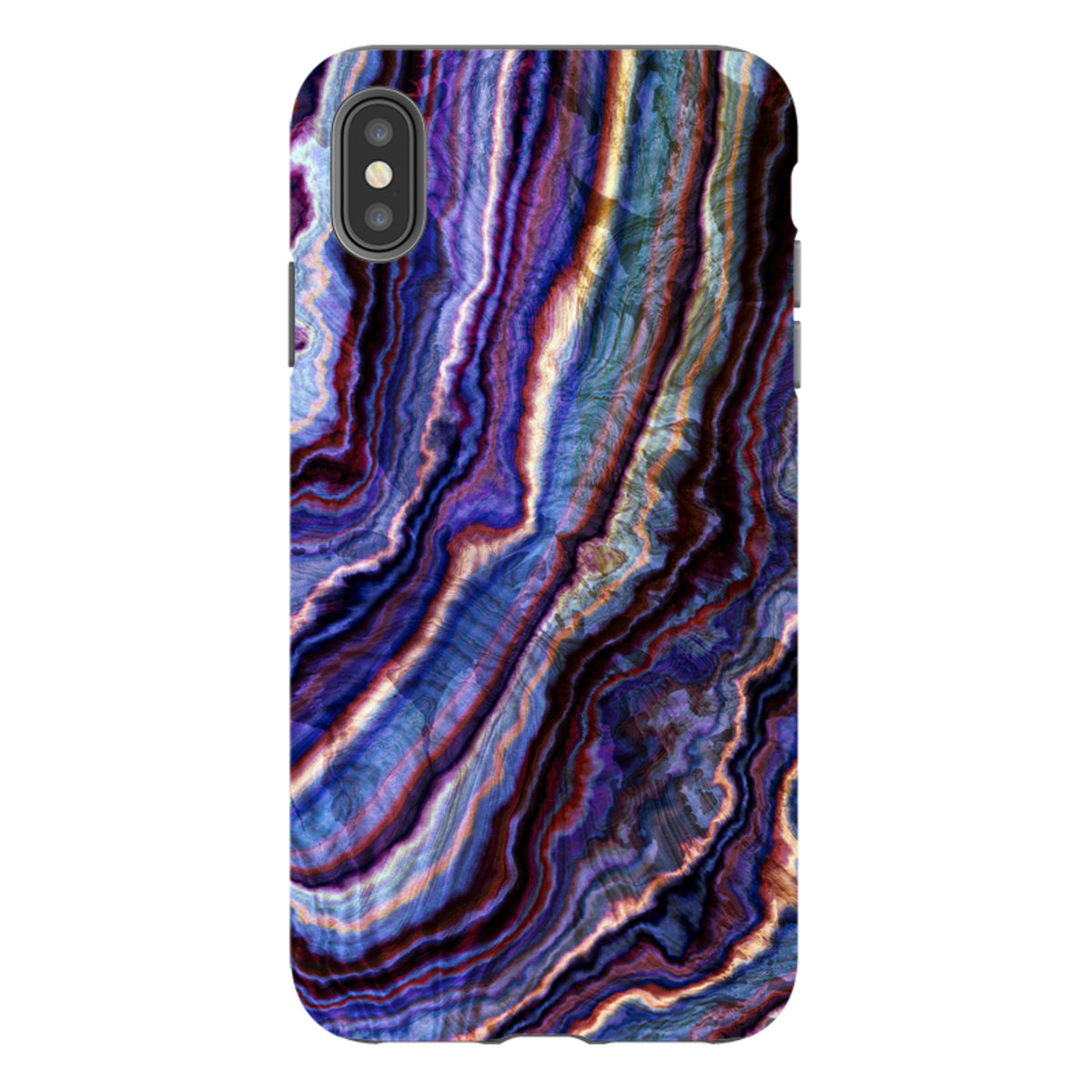Royal Agate iPhone tough case with a dual-layer design featuring a vibrant purple and blue marbled stone pattern.