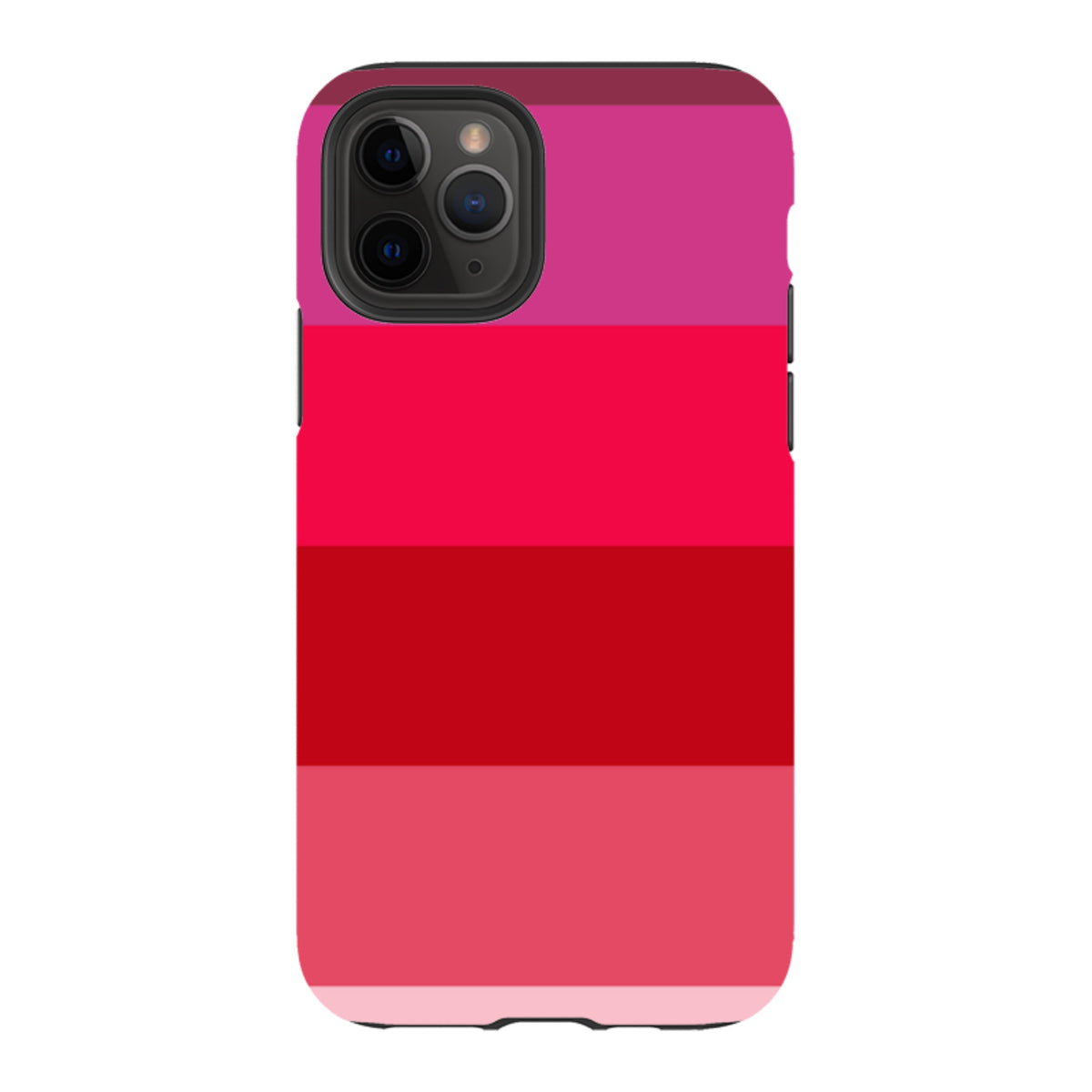 iPhone Tough Case in Ruby Grade by Kitty Joseph featuring horizontal red and pink stripes and a dual-layer protective shell.
