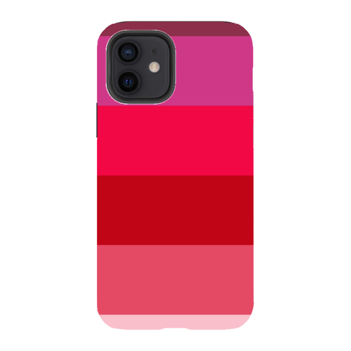 iPhone Tough Case in Ruby Grade featuring horizontal stripes of vibrant pink and red shades with a dual-layer design.