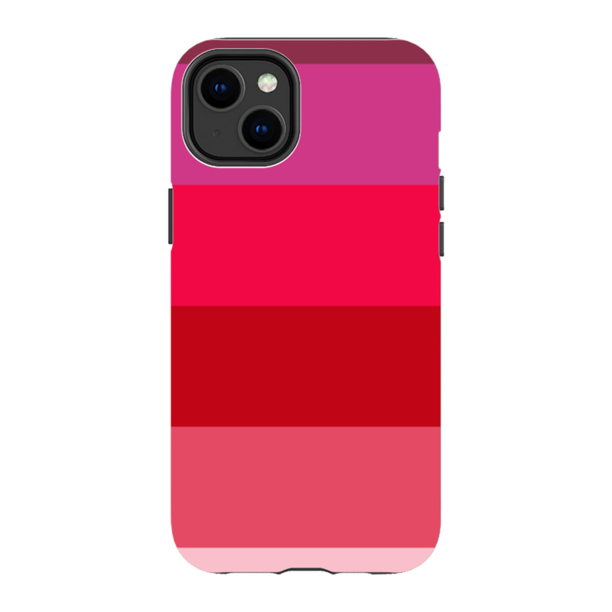 iPhone tough case featuring a Ruby Grade striped design in vibrant shades of pink and red with dual-layer protection.