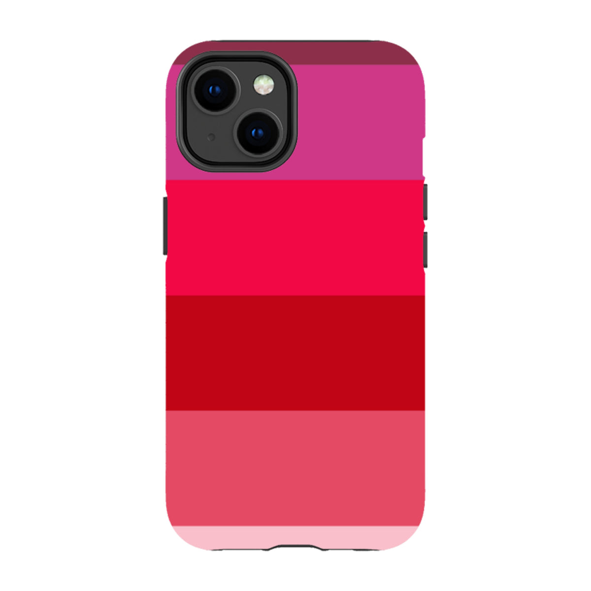 iPhone Tough Case featuring a Ruby Grade striped design in shades of red and pink with a durable dual-layer finish.