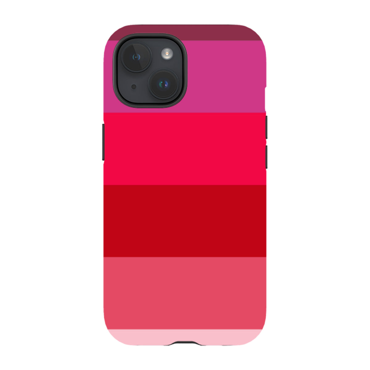 iPhone Tough Case in Ruby Grade featuring horizontal stripes of vibrant pink and red hues with a dual-layer protective shell.