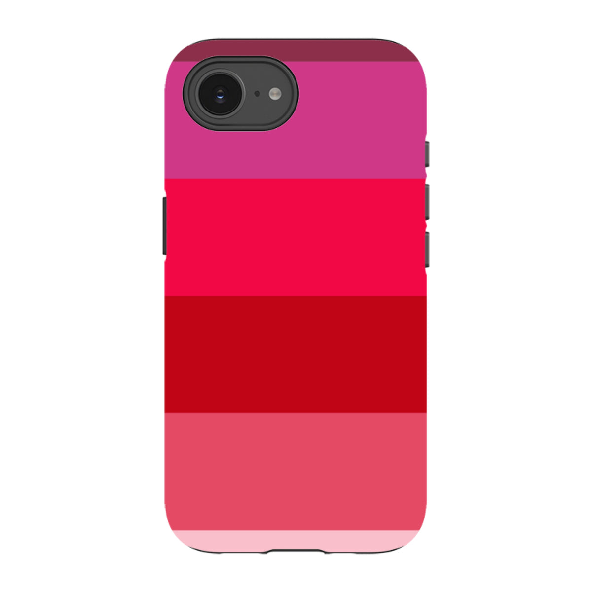 iPhone Tough Case in Ruby Grade featuring horizontal stripes of vibrant pink and red hues with a dual-layer design.