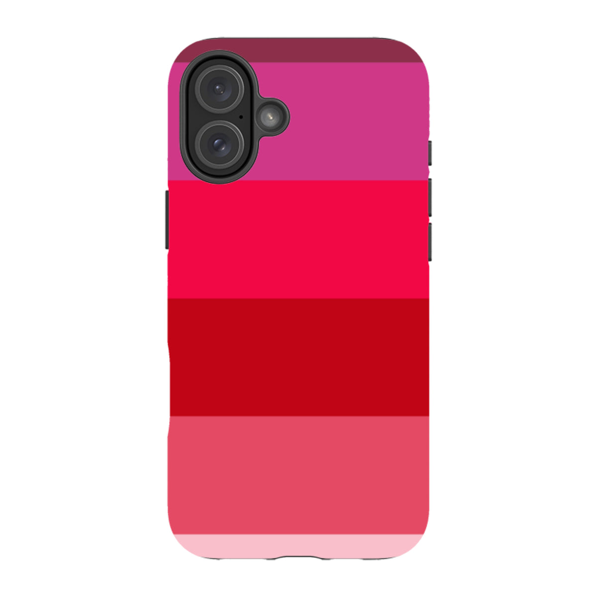 iPhone tough case with Ruby Grade red and pink horizontal striped design, featuring a durable dual-layer protective shell.