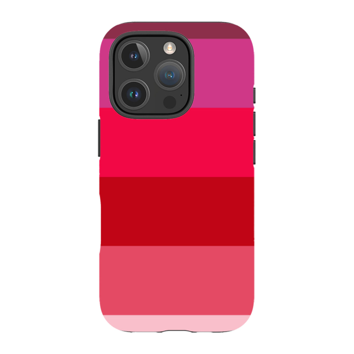 Ruby Grade iPhone tough case with a bold, multi-tonal red and pink horizontal striped design and dual-layer protection.