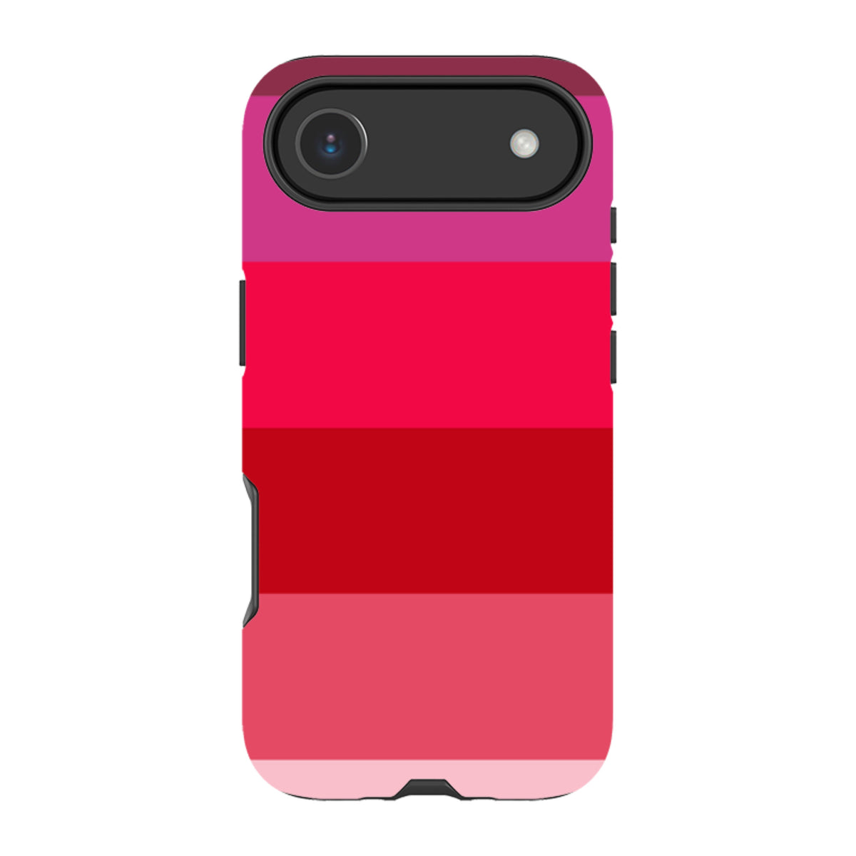 iPhone Tough Case in Ruby Grade by Kitty Joseph featuring a dual-layer design with horizontal red and pink color blocks.