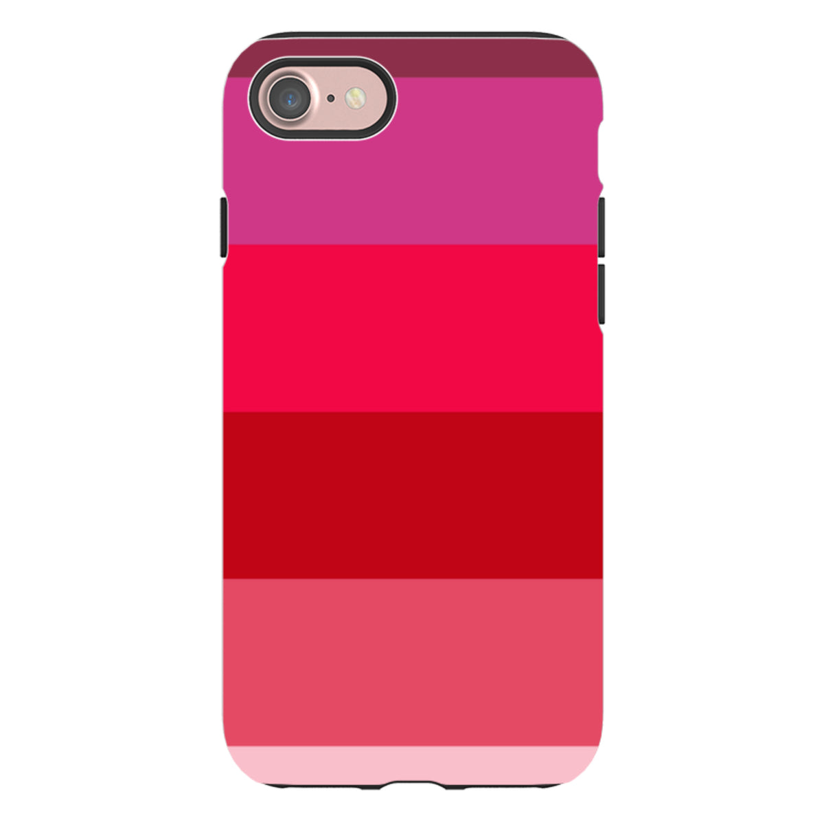 iPhone Tough Case featuring Ruby Grade horizontal stripes in shades of red and pink with a dual-layer protective design.