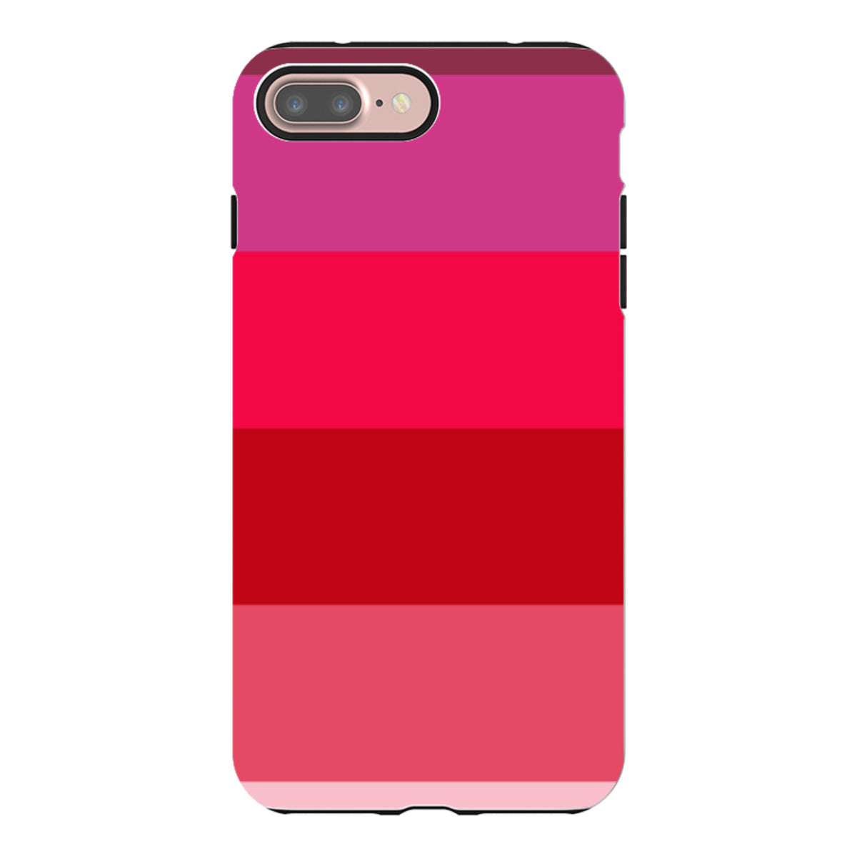 iPhone Tough Case featuring Ruby Grade horizontal stripes in shades of pink and red with a durable dual-layer design.