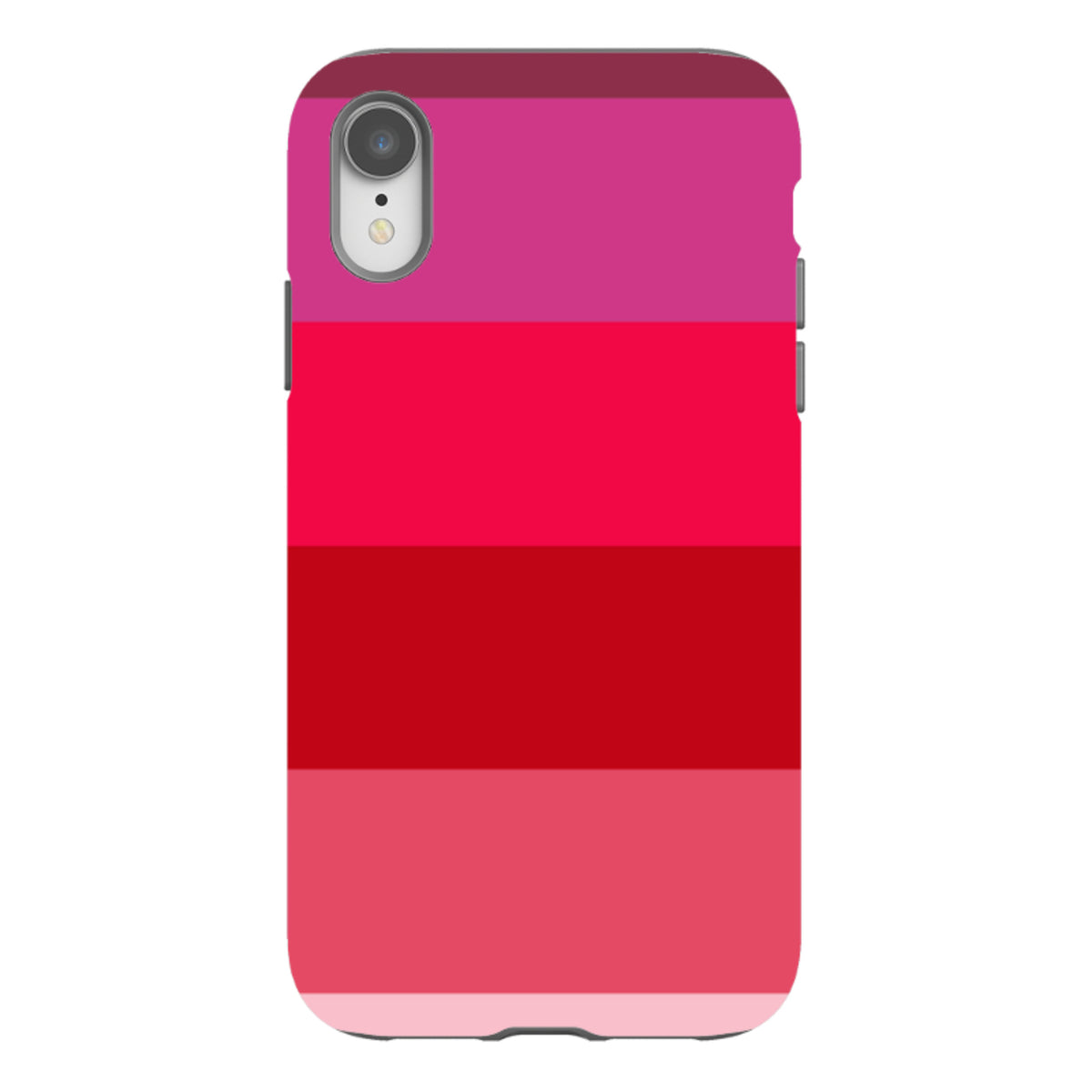 iPhone tough case in Ruby Grade by Kitty Joseph featuring horizontal stripes of vibrant red and pink shades.