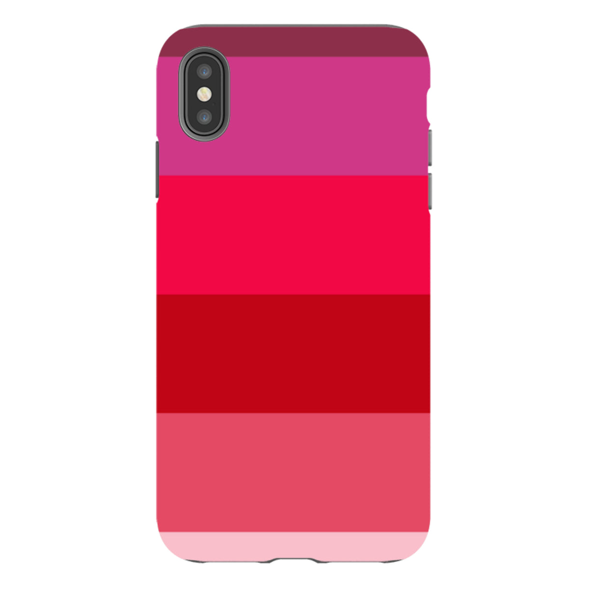 iPhone Tough Case in Ruby Grade by Kitty Joseph featuring a vibrant, multi-tonal red and pink horizontal striped design.