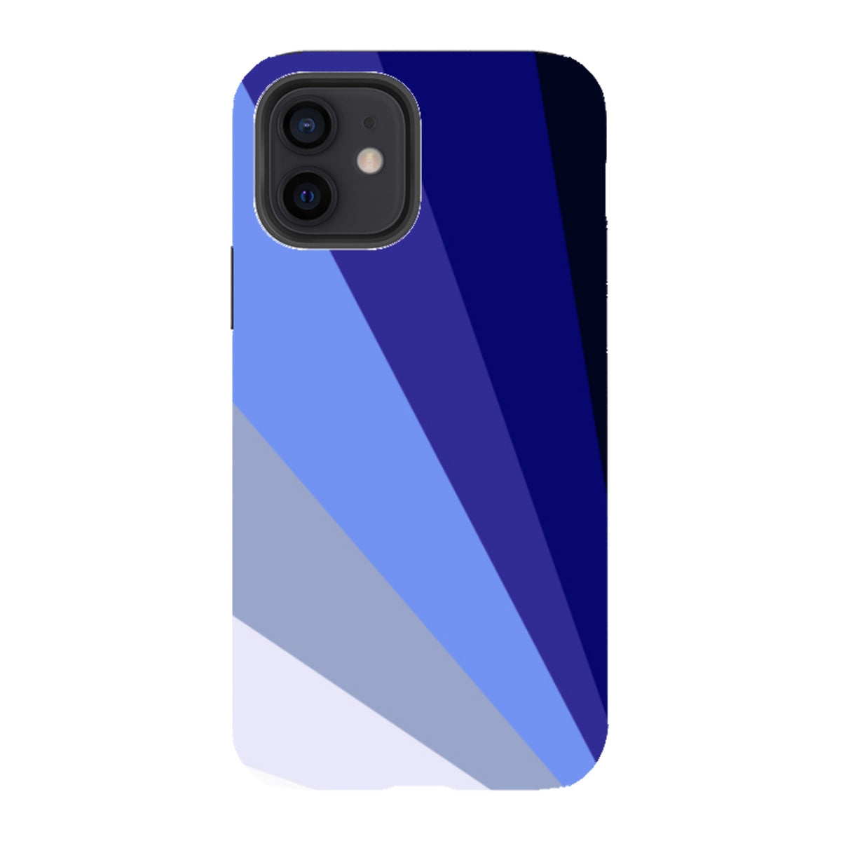 iPhone tough case with a Sapphire Fan blue geometric gradient design and dual-layer protective shell.
