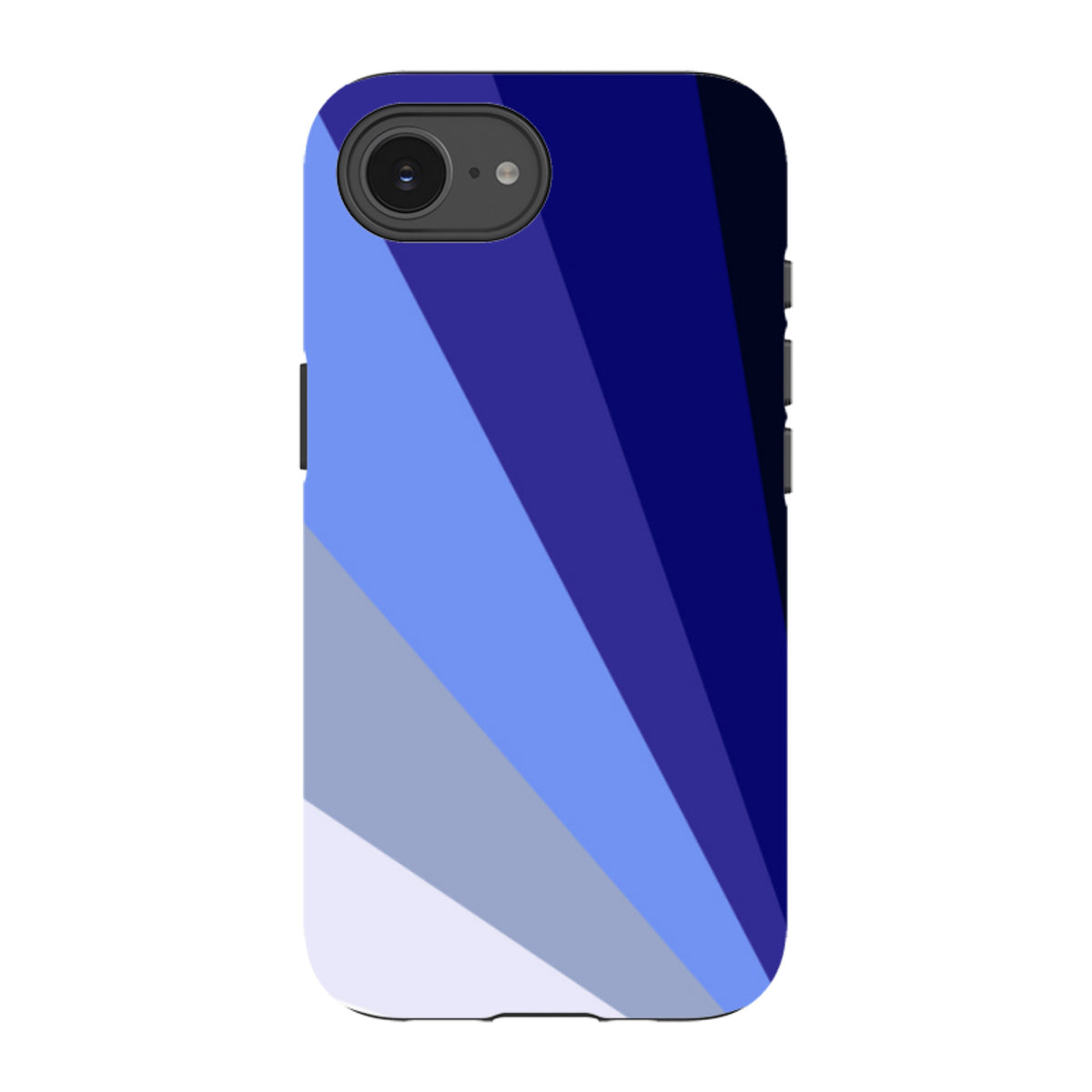 iPhone tough case with a Sapphire Fan blue geometric stripe design and dual-layer protective shell.