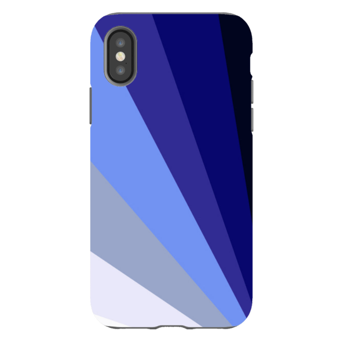 Sapphire Fan iPhone tough case featuring a geometric blue gradient design with a durable dual-layer protective shell.