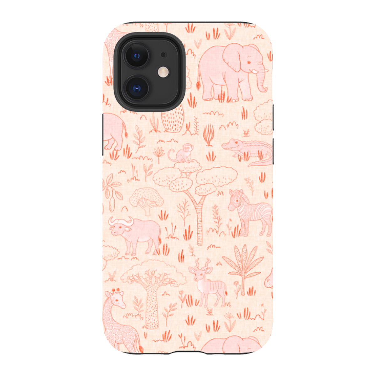 iPhone Tough Case - Savanna Wildlife - Pink and Red By Katherine Quinn
